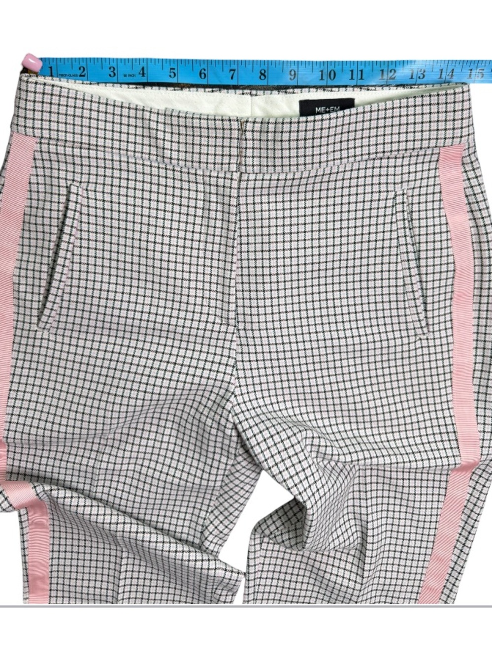 ME+EM Feminine Check Slim Crop Pants Pink Ribbon Side Stripe Women’s US 4 - Picture 8 of 8